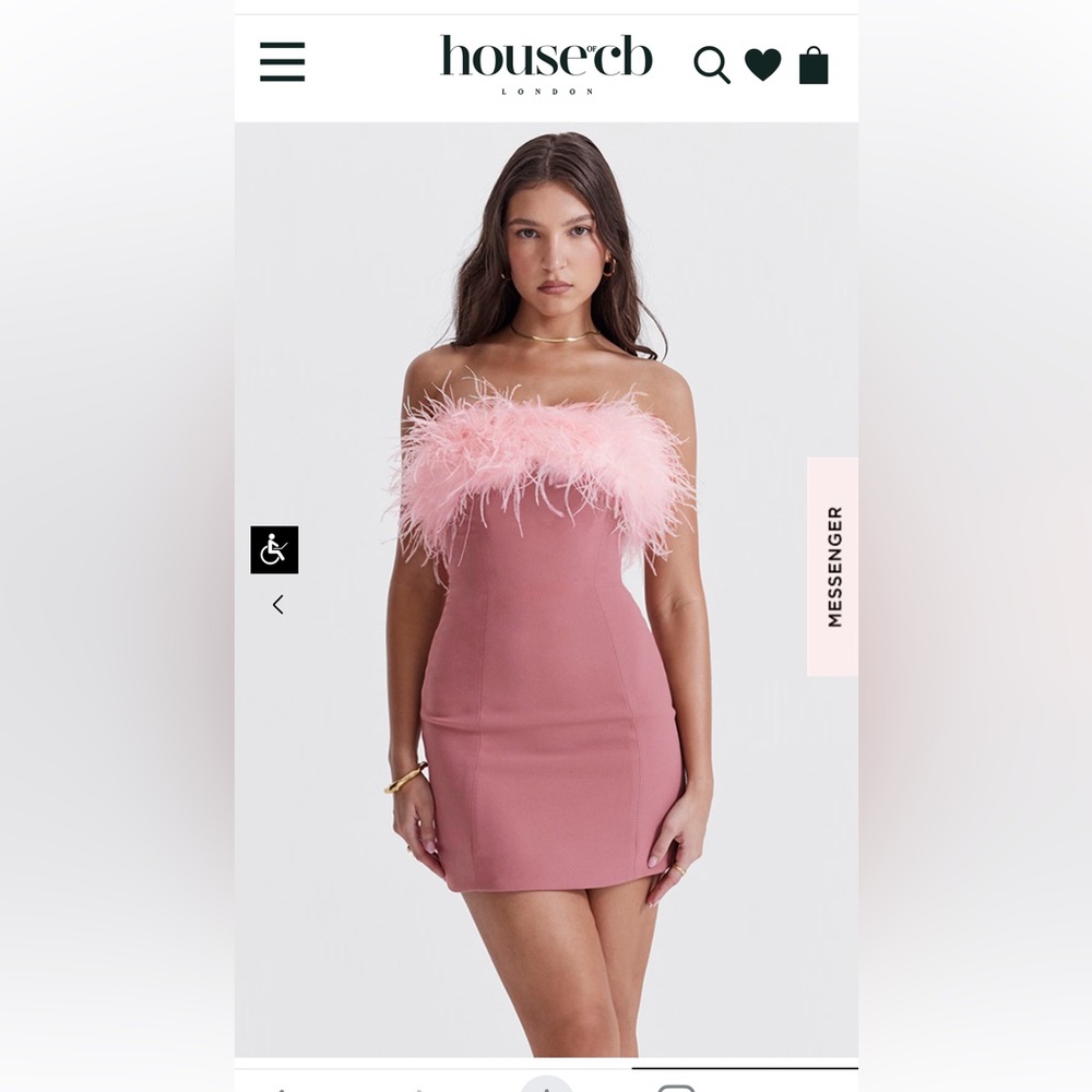 NWT House of CB Alexa feather dress pink size M
